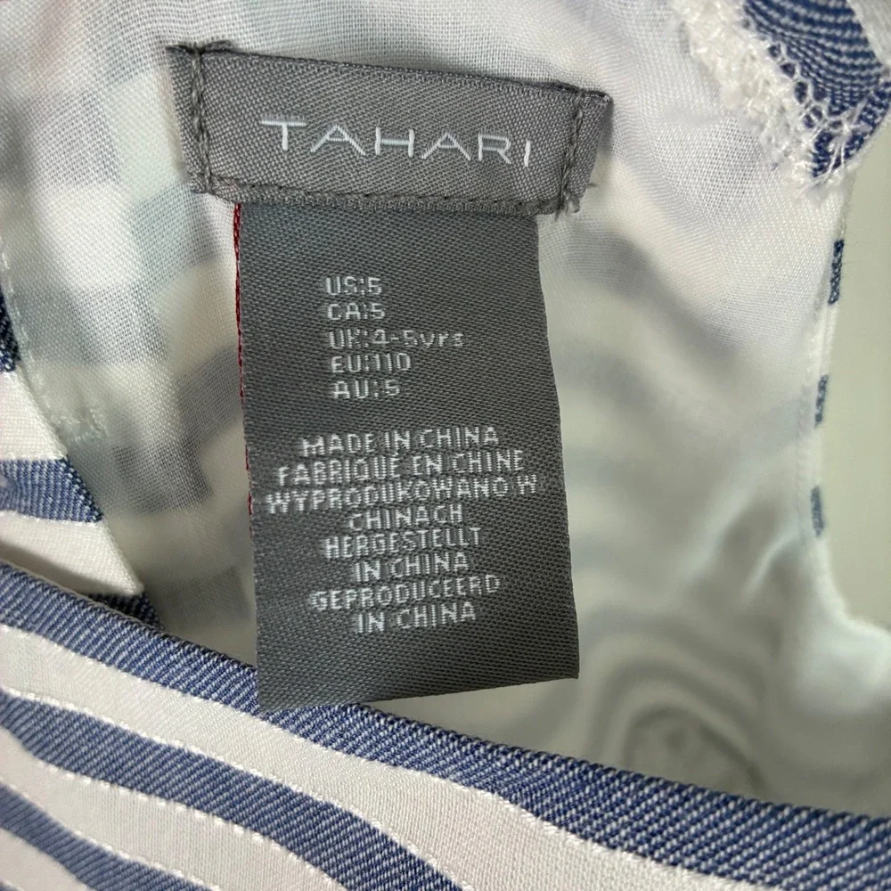 Tahari Kids Dress Girls 5 Blue White Stripe Anchor Button Nautical Summer Spring